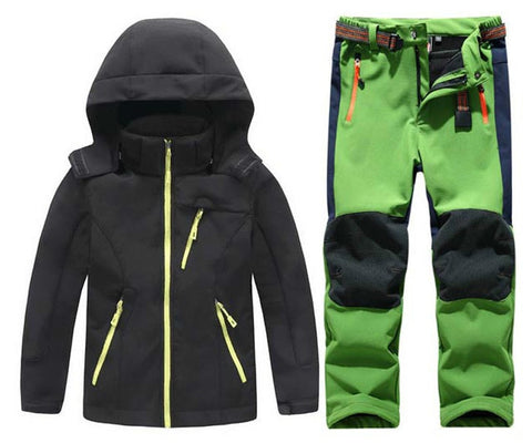 Winter Boys Girls Waterproof Outdoor Softshell Jackets Kids Fleece Sportwear Camping Windproof Skiing Hiking Pant