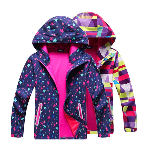 Girls Soft-shell Jacket Printing Autumn Spring Coat Hiking Camping Windbreakers Waterproof Windproof Jackets kids Sport Outwear