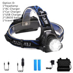 10000Lumens LED headlamp T6/L2/V6 Zoomable LED Lamp Rechargeable Waterproof