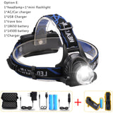 10000Lumens LED headlamp T6/L2/V6 Zoomable LED Lamp Rechargeable Waterproof