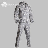 TAD Tactical Men Army Hunting Hiking Fishing Explore Clothes Suit Camouflage Shark Skin Military Waterproof Hooded Jacket+Pants