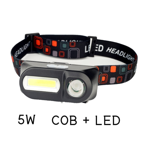 5W COB LED Rechargeable Headlight 18650 Flashlight camping Portable mini XPE+COB Headlamp USB charging Fishing Riding Headlights