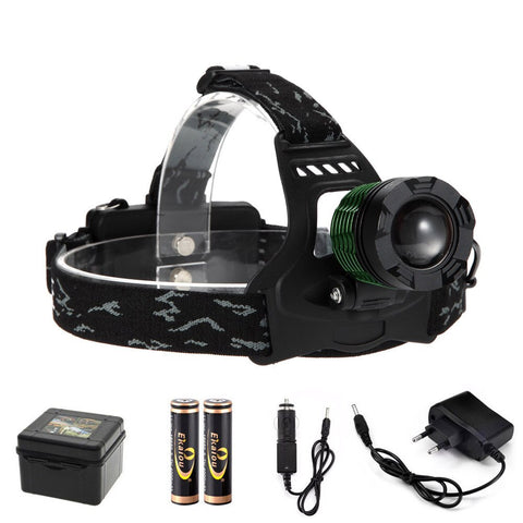 Waterproof 5000 Lumens T6 Zoom LED headlamp rechargeable led headlight +2pc charger + Car charger