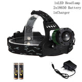 Waterproof 5000 Lumens T6 Zoom LED headlamp rechargeable led headlight +2pc charger + Car charger